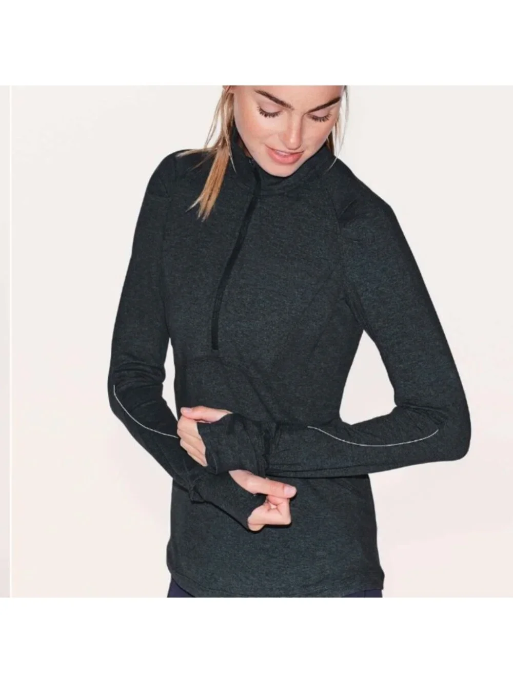 Lululemon Extra Mile 1/2 Zip Heathered Nocturnal Teal / Black